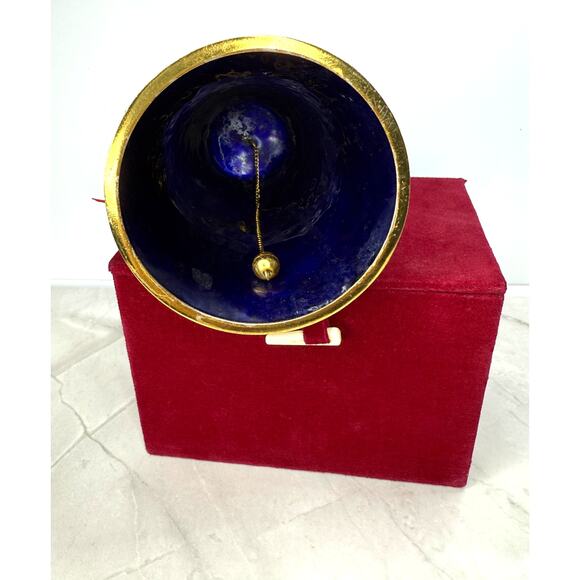 NWT 2002 Dillards Cloisonne 5" Bell Christmas Ornament Velvet Box Santa Snowman - Picture 6 of 8